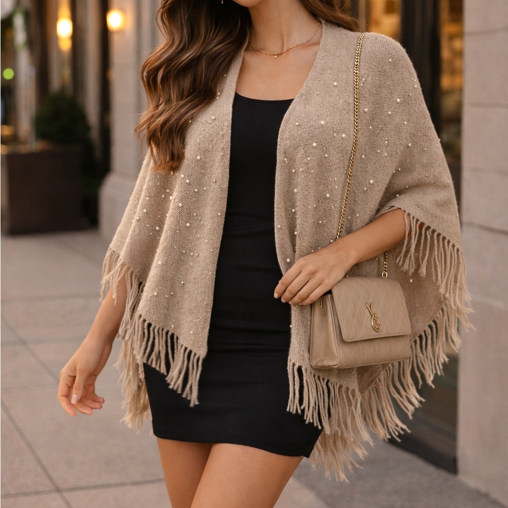 Elegant Fringe Beige Sweater